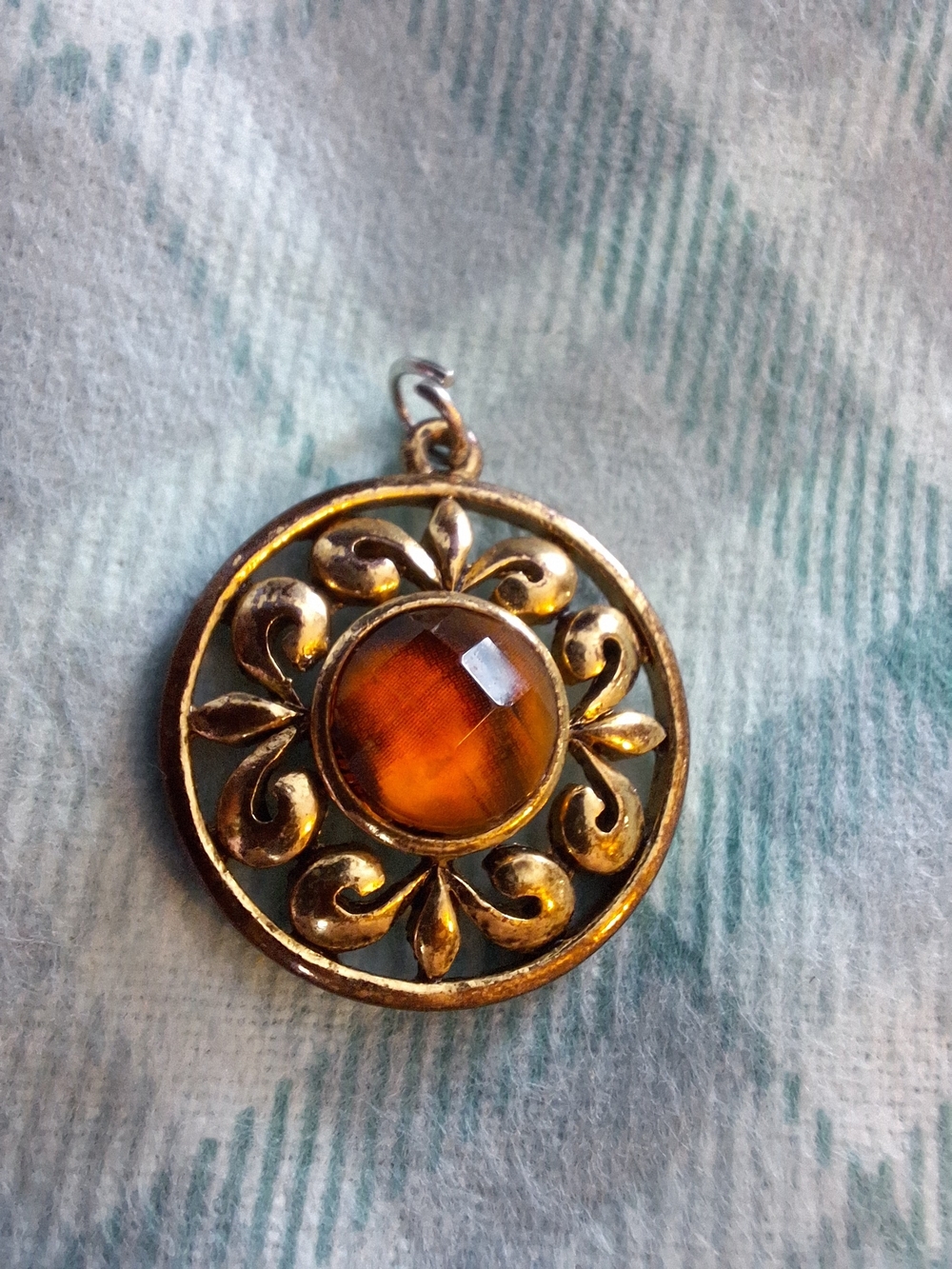 Amber-Tone Ornate Pendant Brooch